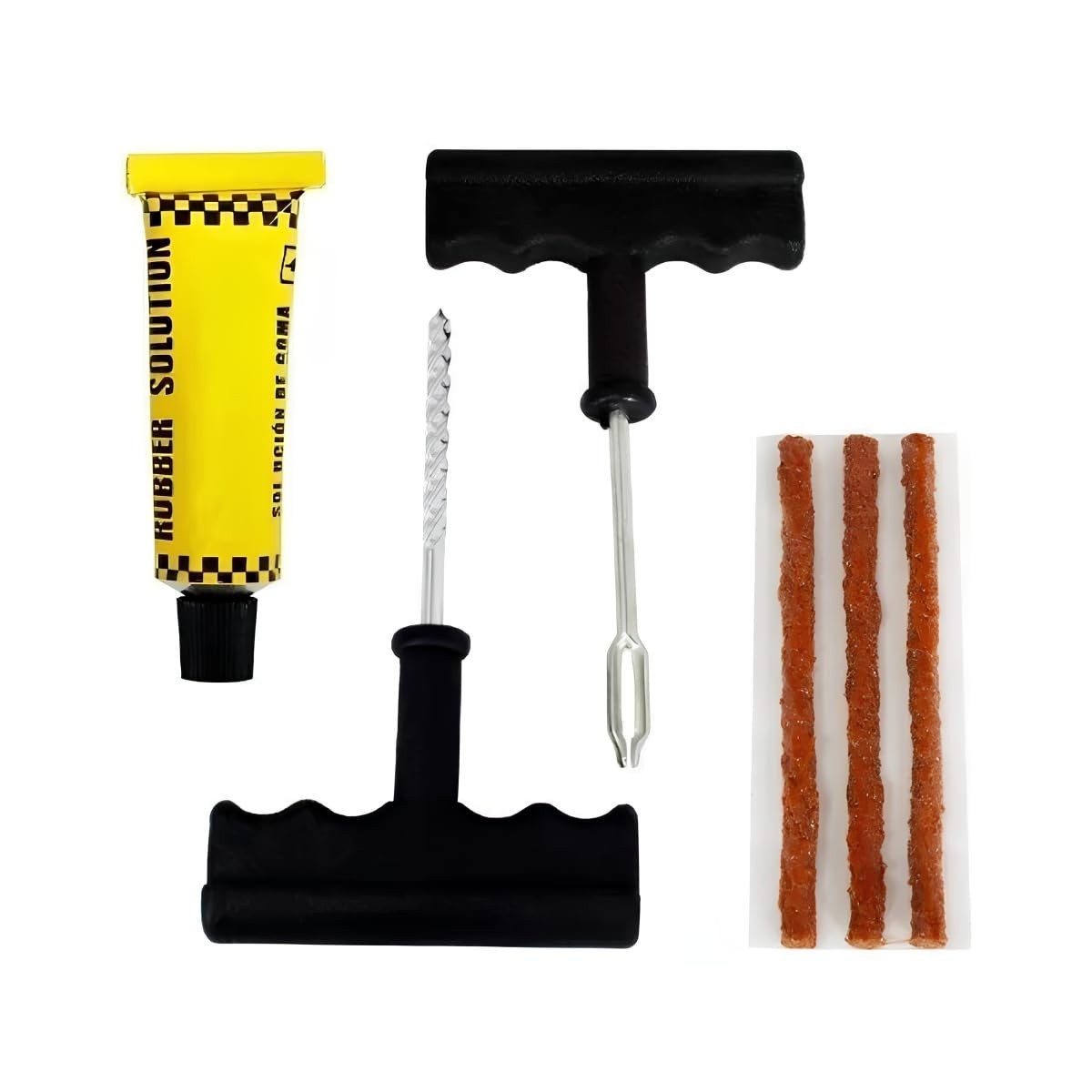 Kit Reparo Pneu Profissional: Solução Completa para Carro e Moto | 3 Macarrões, 2 Brocas e Cola