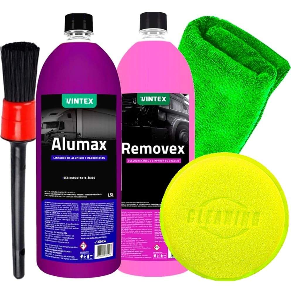 Kit Completo Limpeza Automotiva Vintex: Removex, Alumax e Acessórios Karbox
