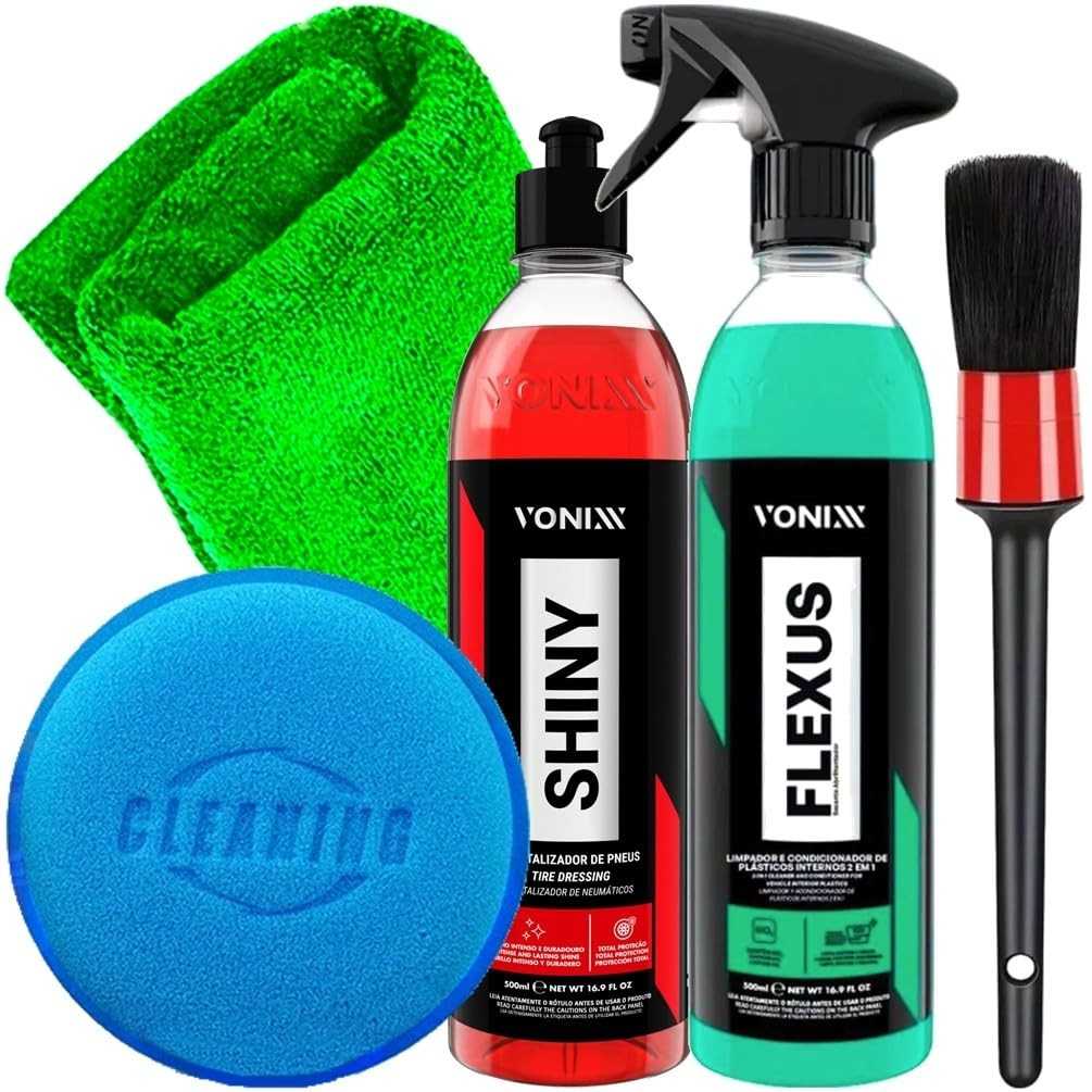 Kit Completo Vonixx Shiny: Revitalizador, Limpa Pneus e Acessórios para Detalhamento Automotivo