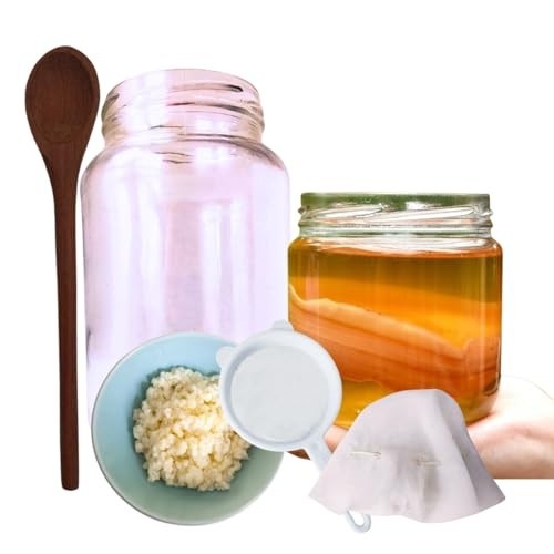 Scoby Kombucha + Colher de Pau + Kefir de Leite Peneira Vidro 500ml e Tampa Voal!