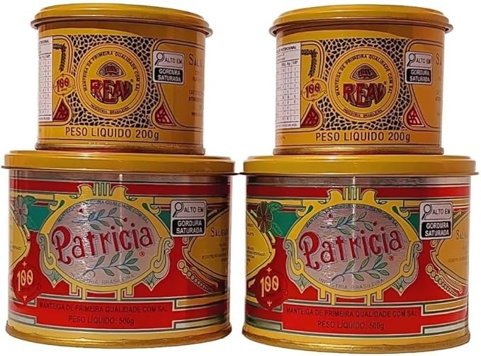 Kit Manteiga Mineira Com Sal, 2 Latas Patricia 500g e 2 Latas Real 200g