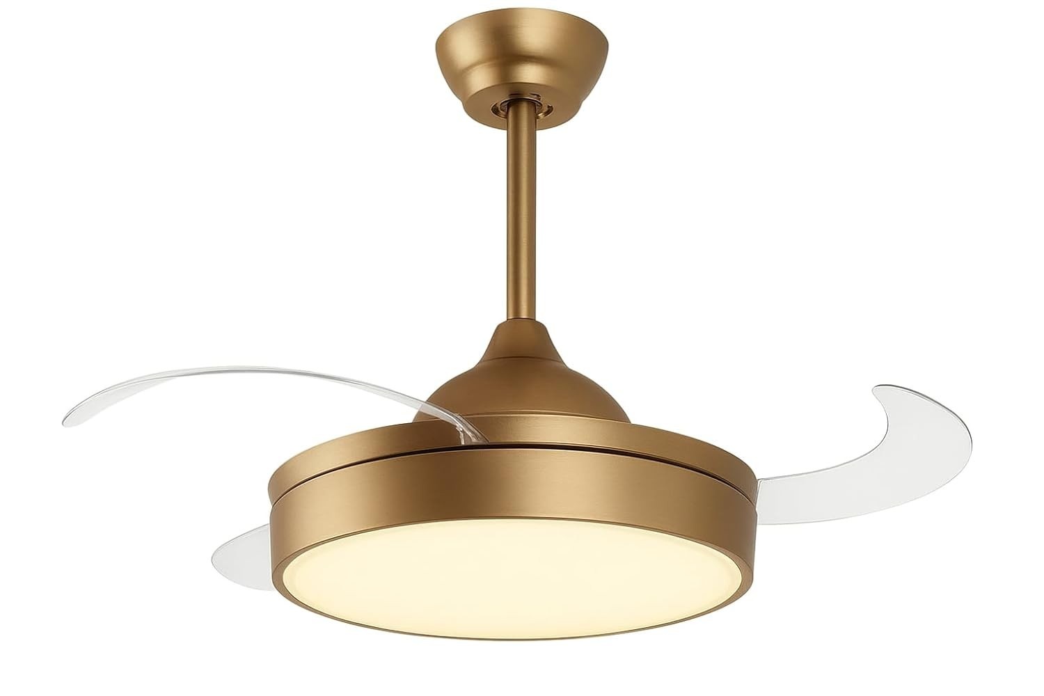 Ventilador de Teto Retrátil com LED e Pás Transparentes Dourado - Moderno e Silencioso