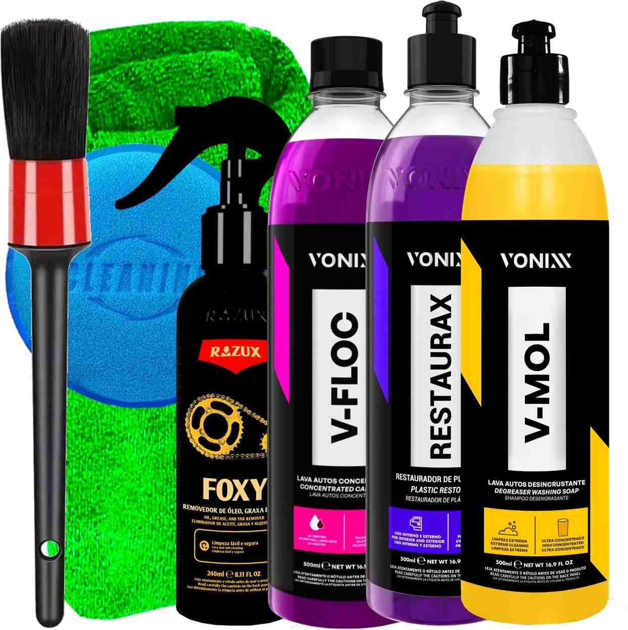 Kit Completo Vonixx: Limpeza Profissional Automotiva Shampoo, Revitalizador e Mais!