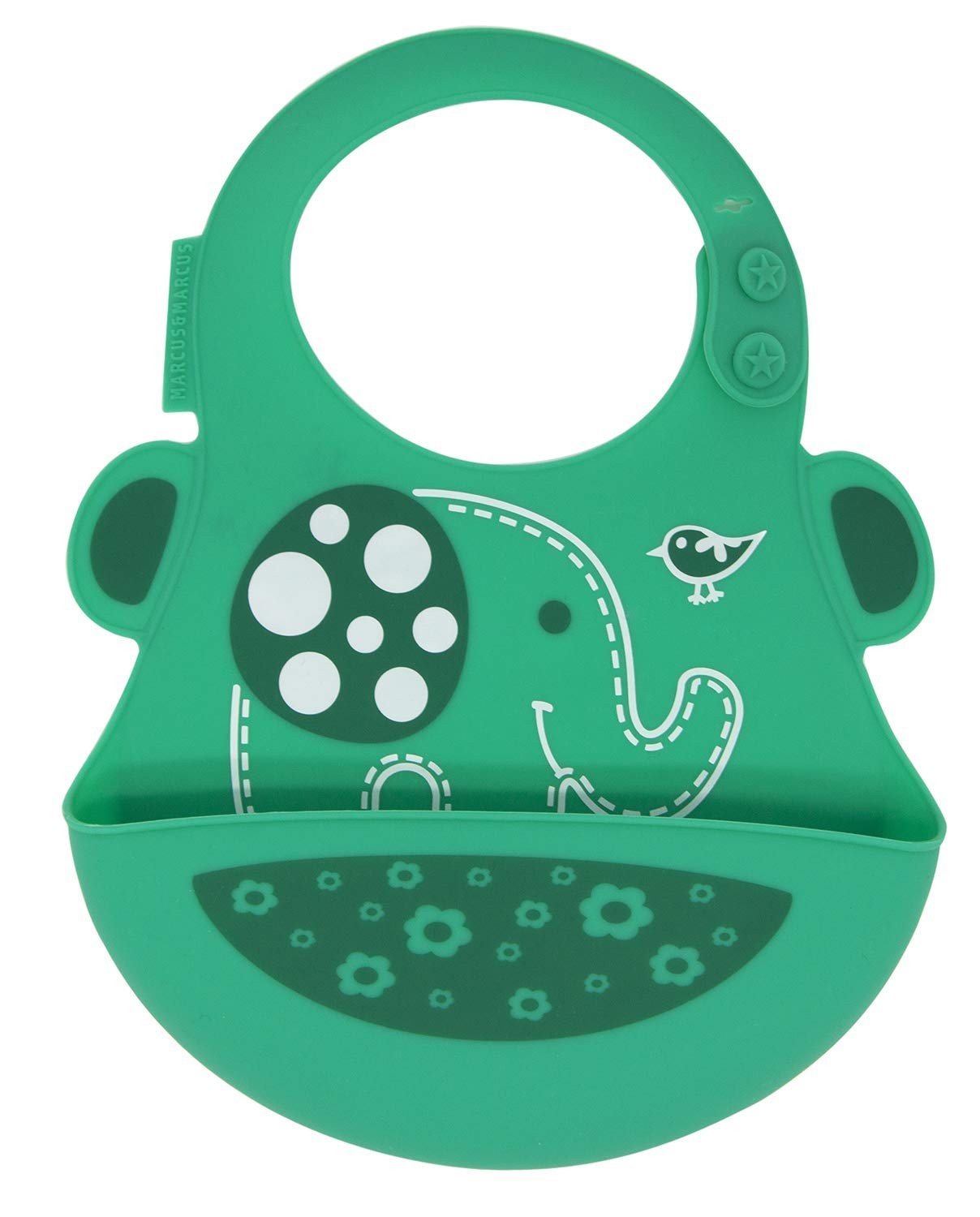 Babador em Silicone Marcus e Marcus - Elefante Verde, Seguro e Confortável para Bebês a Partir de 6 Meses