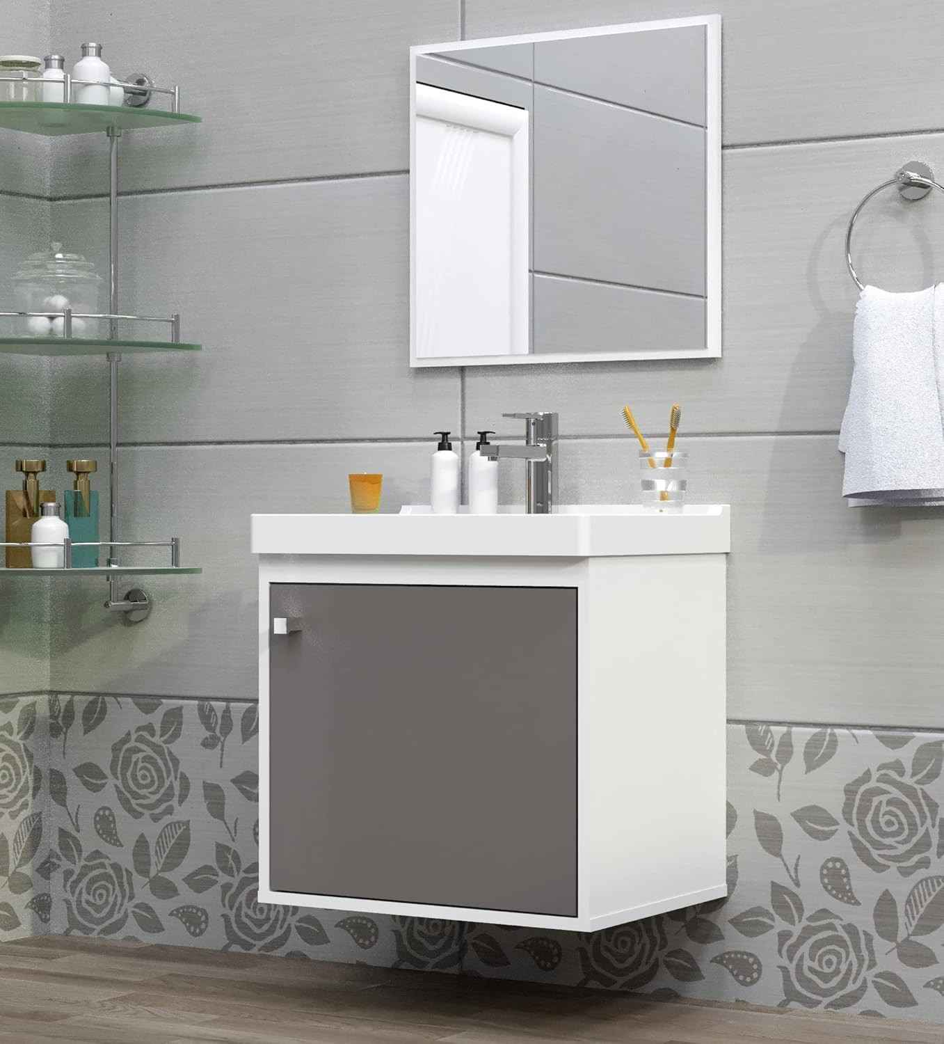 Gabinete com Cuba de Banheiro em MDF Branco Gianduia Premium - Design Moderno e Resistente