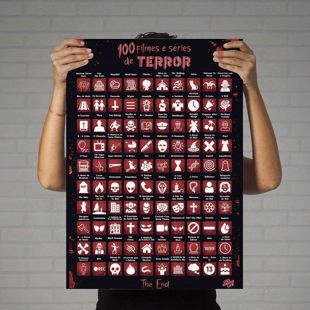 Raspadinha dos 100 Melhores Filmes e Séries de Terror - Pôster Exclusivo com Design Premium