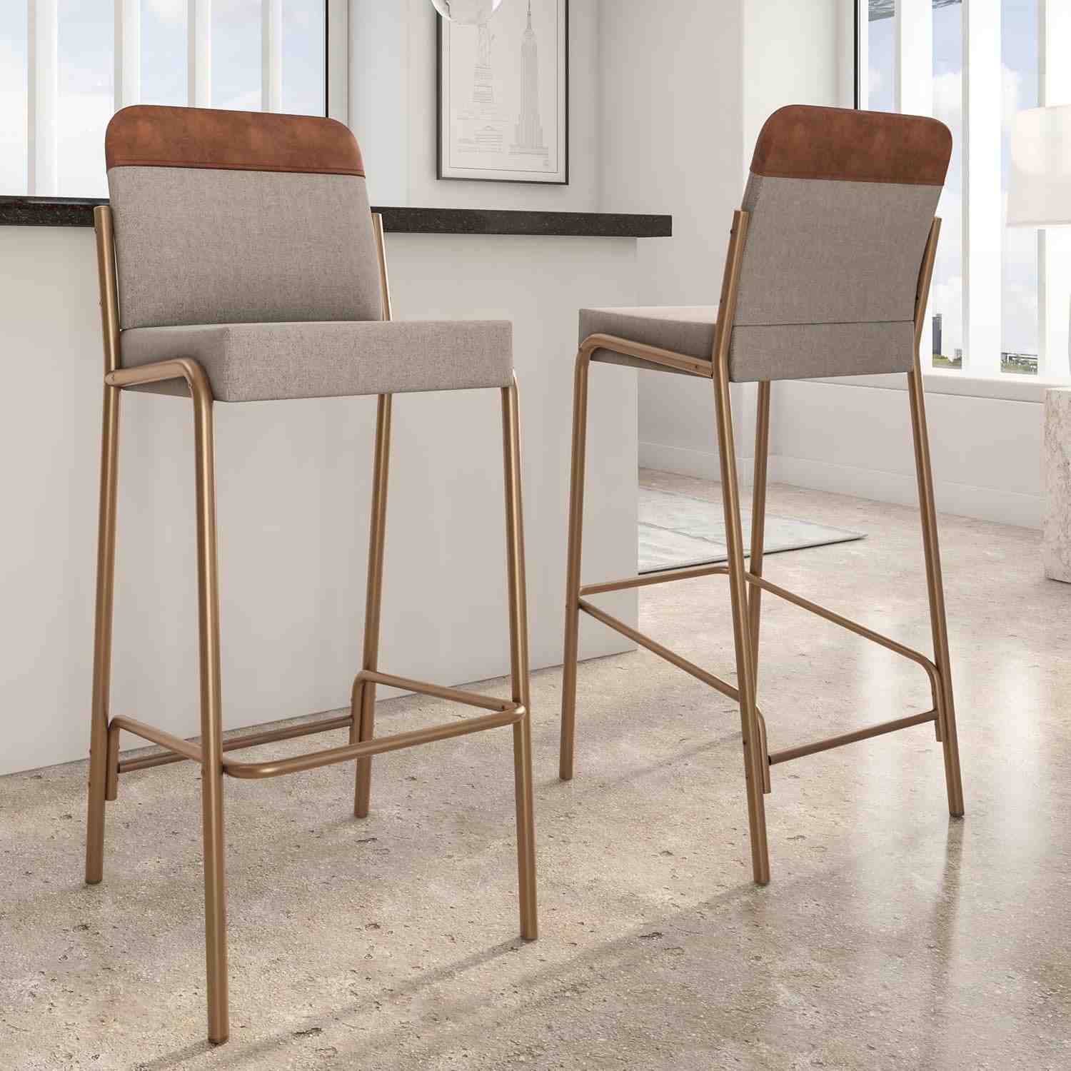 Kit 2 Banquetas Altas Duo Carraro - Areia e Rosê | Estilo e Conforto Moderno