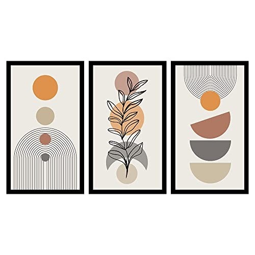 Kit 3 Quadros Decorativos Geométricos Modernos com Moldura - Estilo Folhagem e Círculos