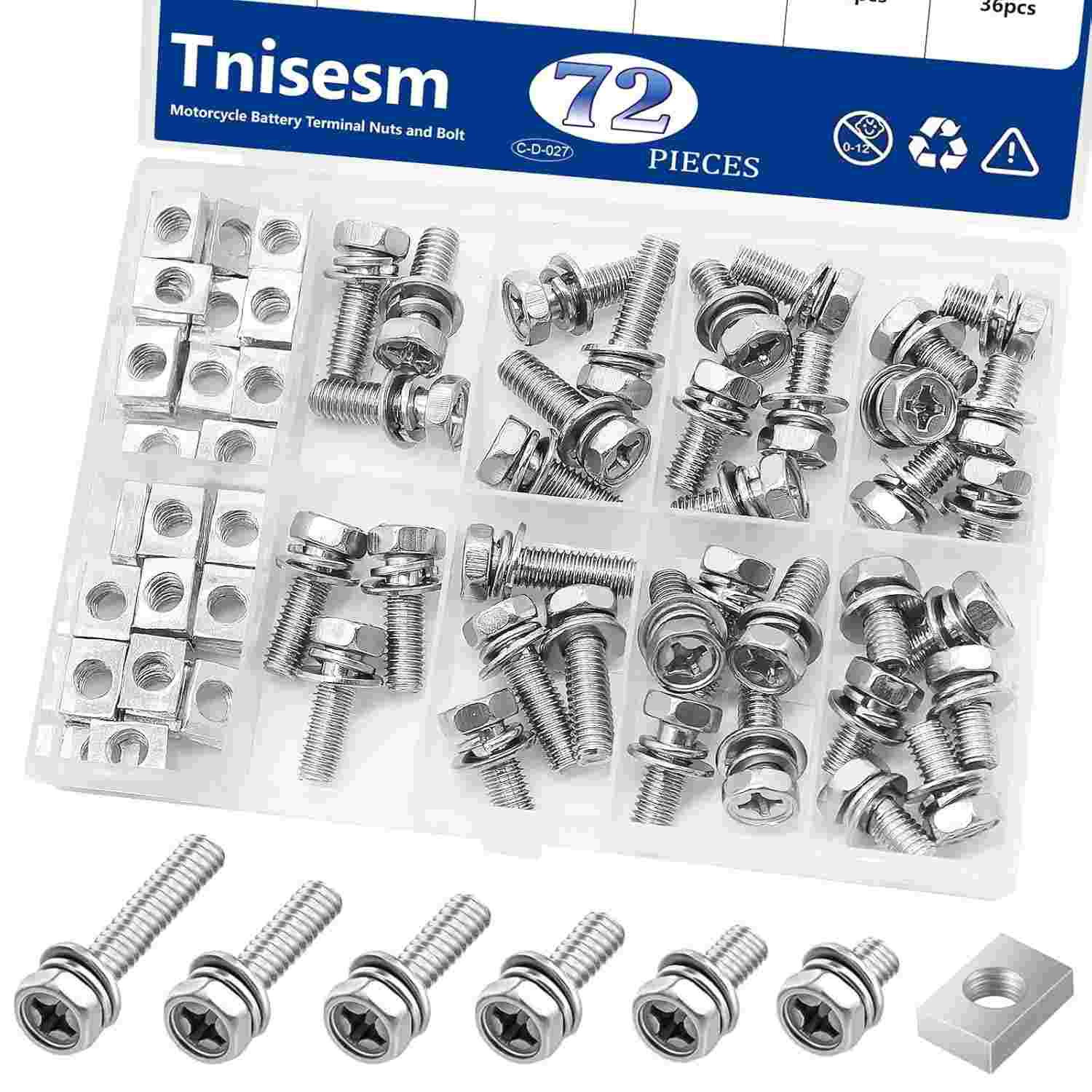 Kit 72 Parafusos e Porcas M6 para Bateria Moto - Aço Inox 304