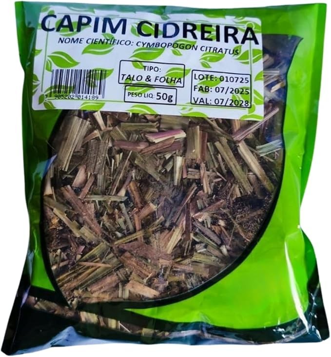 Capim Cidreira Natural, Cymbopogon Citratus, Talo e Folha Seca, 50g, Produto Orgânico
