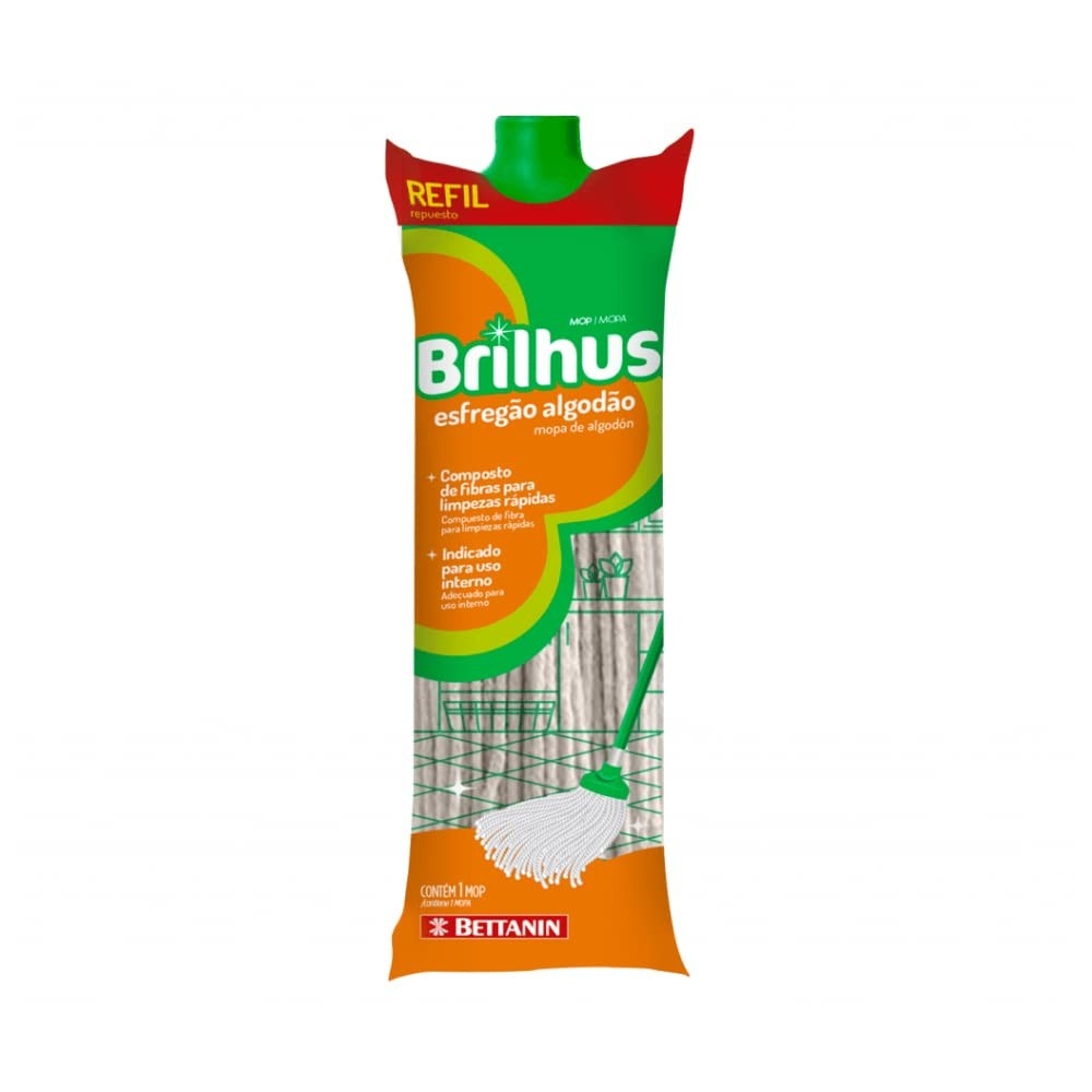 Brilhus Refil Mop Esfregão Algodão 100% - Bettanin para Limpeza Absorvente e Eficiente