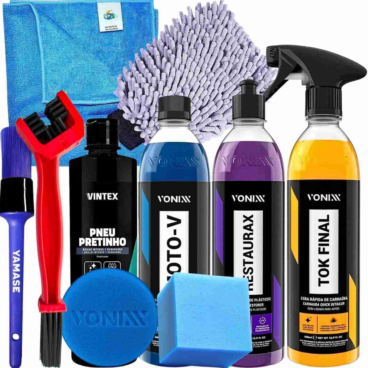 Kit Lavagem Completa para Moto - Shampoo, Cera e Revitalizante para Motoqueiros Profissionais