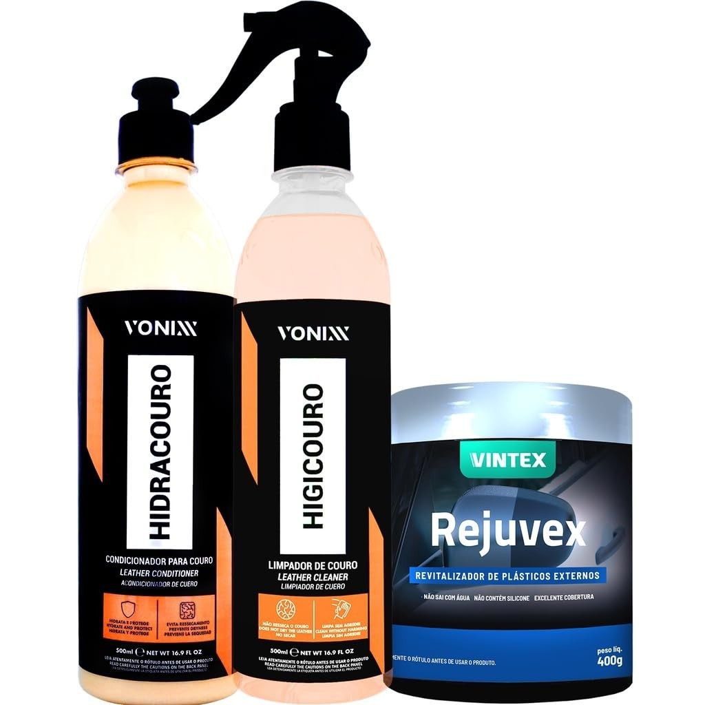 Kit Completo Vonixx: Hidracouro, Higicouro e Rejuvex para Cuidado Profissional do Couro