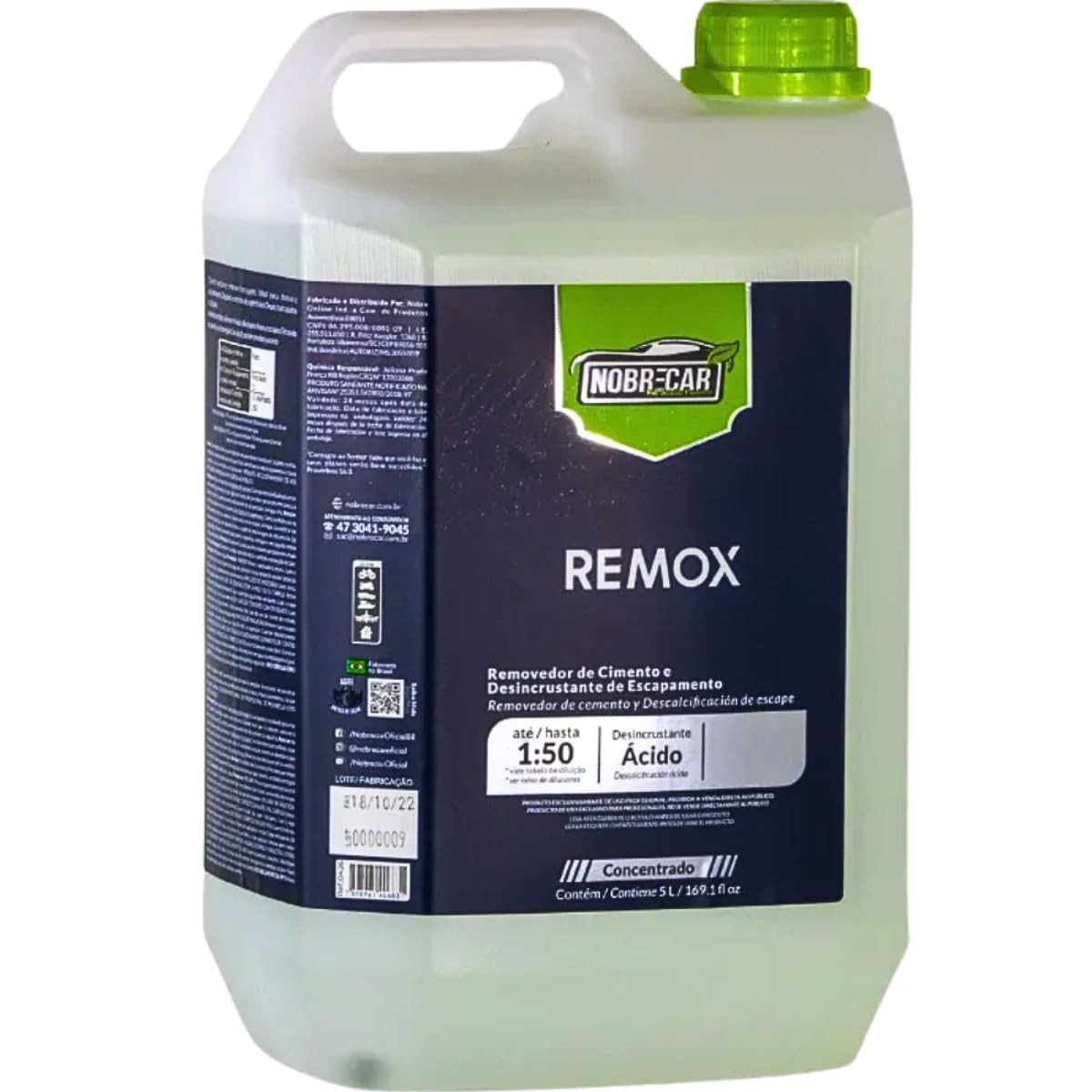 Remox 5L Nobrecar: Removedor Ácido Poderoso para Limpeza de Obras, Cimentos e Escapamentos