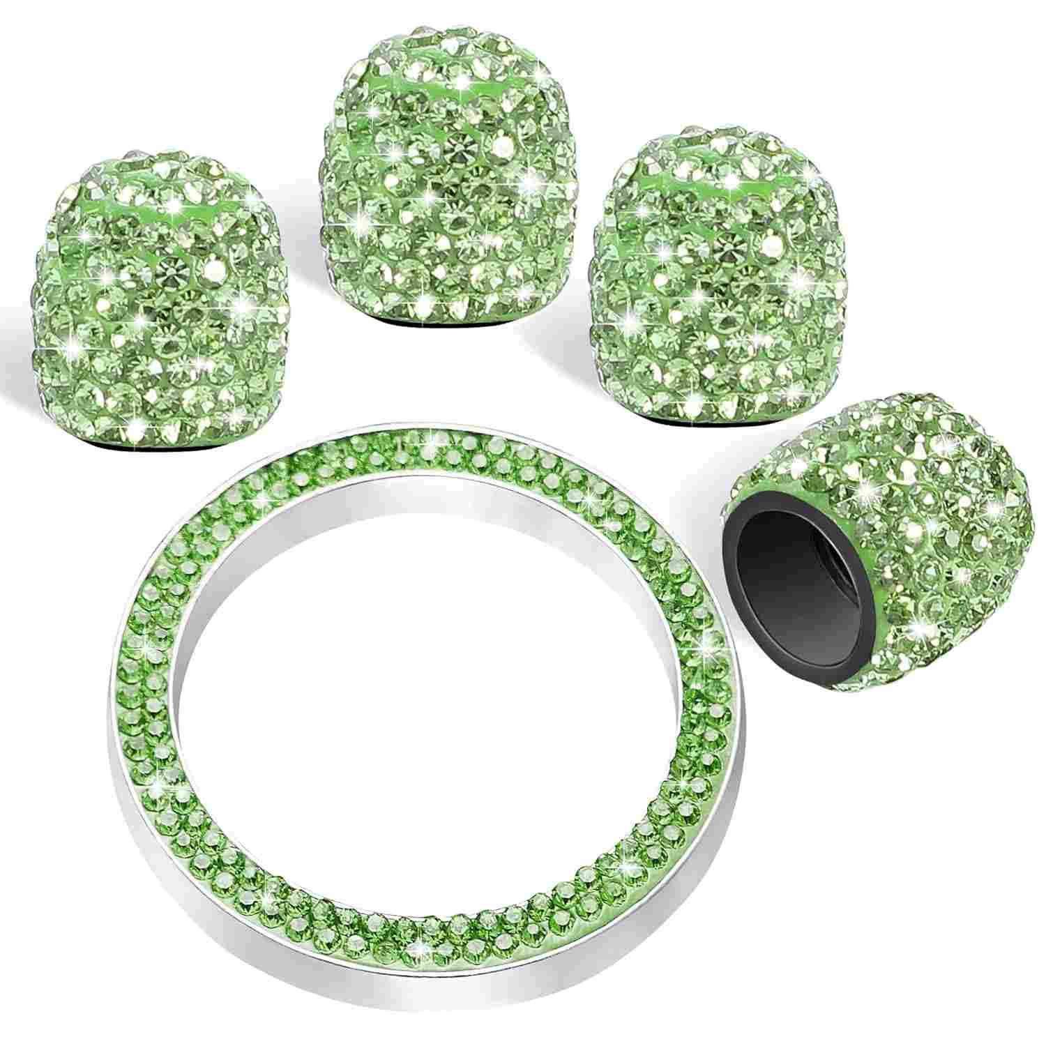 Kit Luxo WINKA: Tampas de Válvula e Anel de Ignição com Strass para Carro