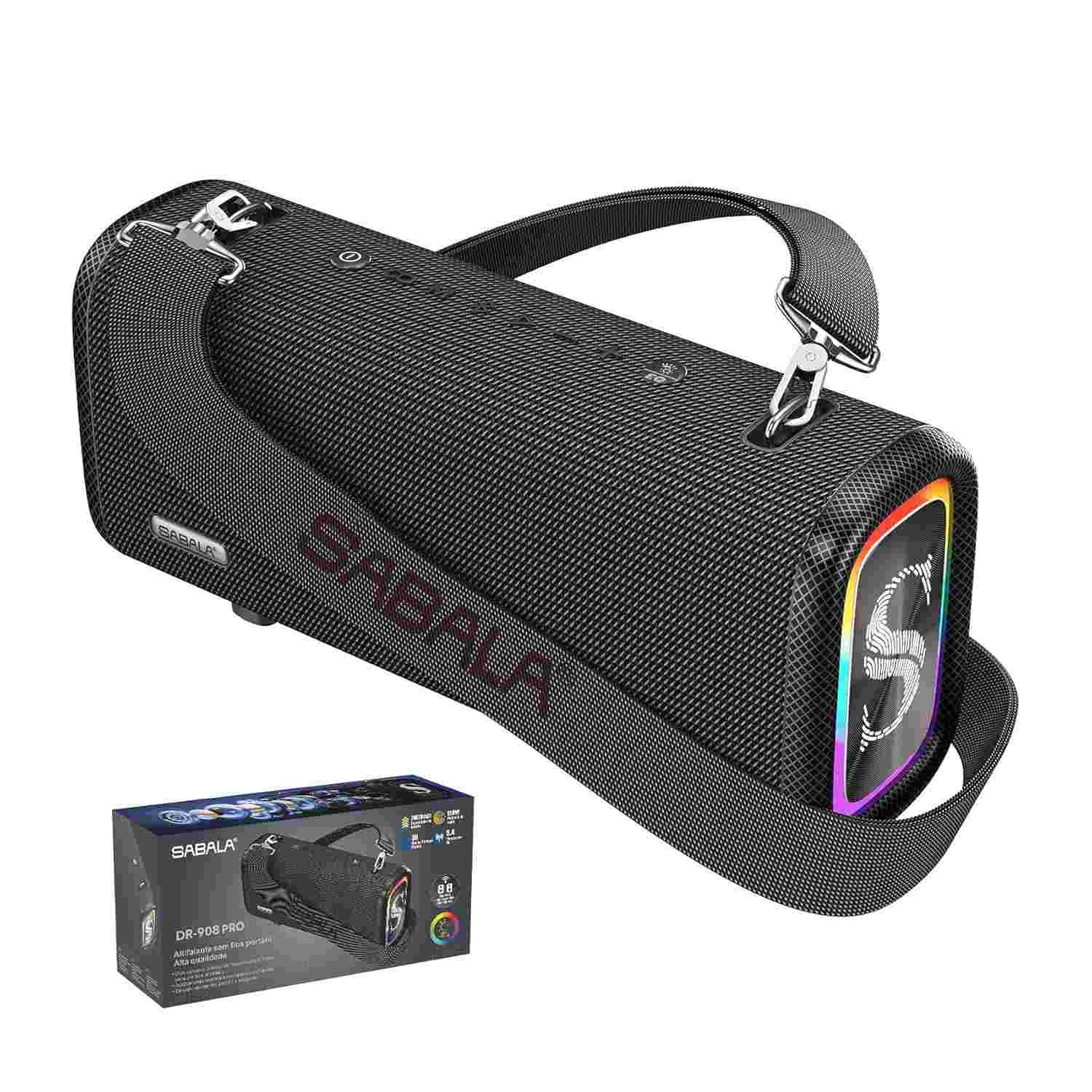 Caixa de Som SABALA DR-908 Pro: Graves Potentes, Luzes RGB e Bluetooth 5.4 (Preto)