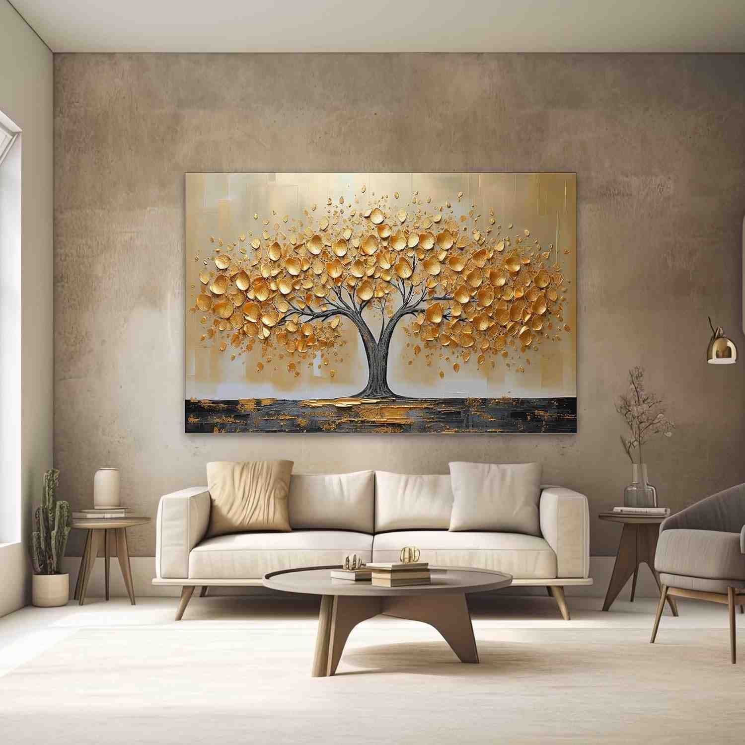 Quadro Decorativo Arvore Dourada 90x60cm - Impressão Premium para Quarto e Sala
