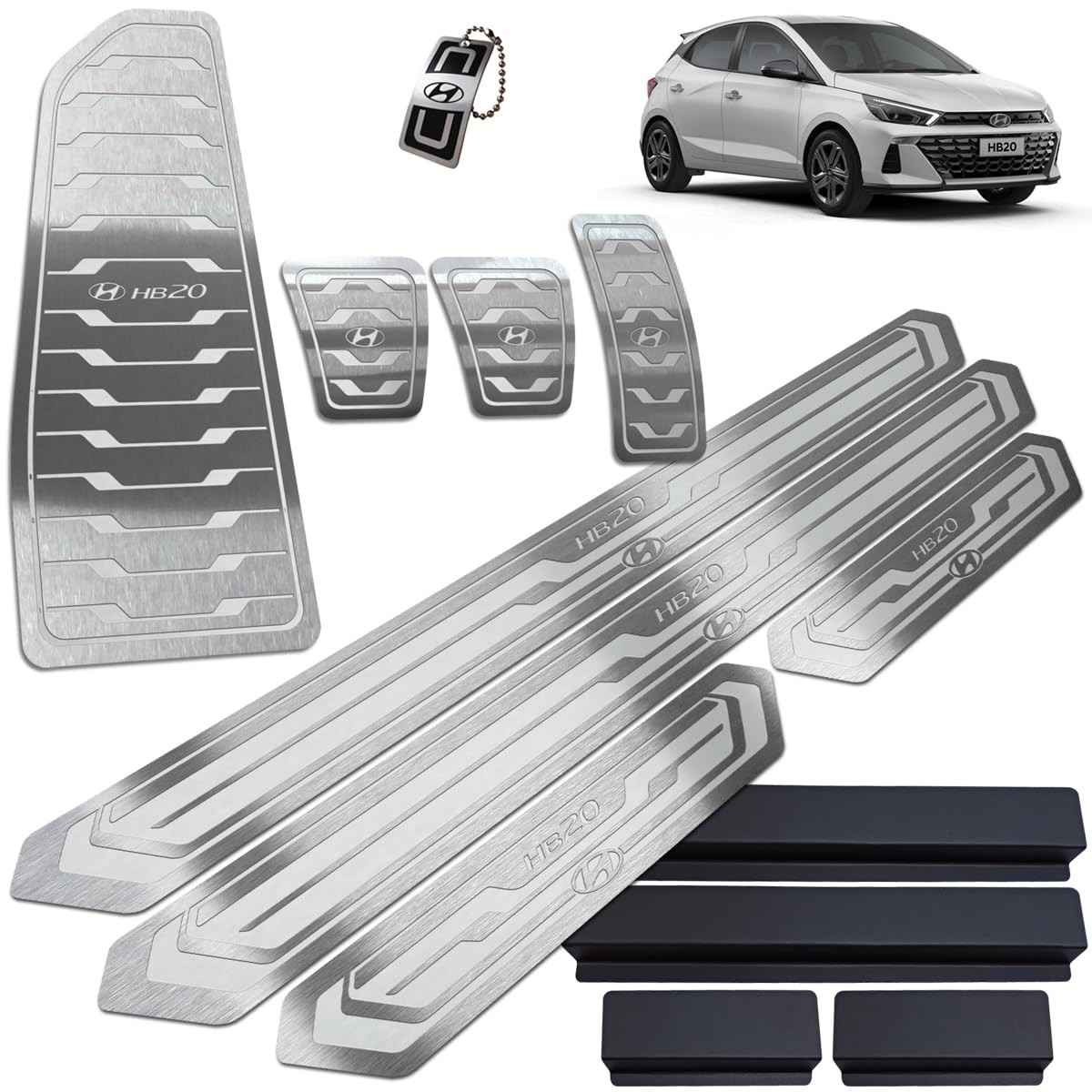 Kit Soleiras Aço Inox Escovado e Pedaleiras HB20 2023+ | Design Premium e Proteção