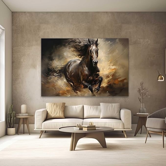 Quadro Decorativo para Quarto e Sala 100x70cm - Pintura de Cavalo em Canvas Premium