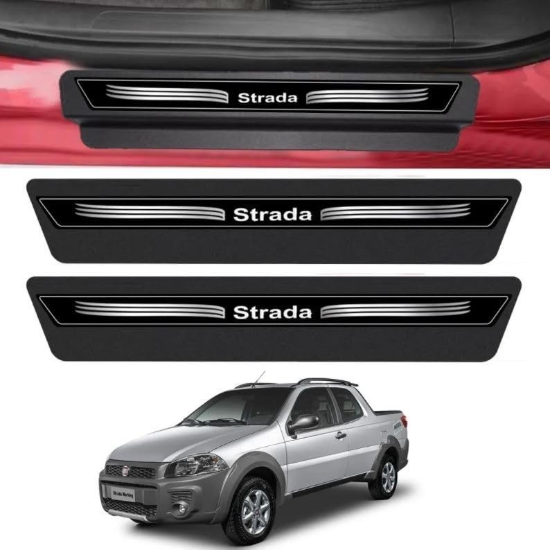 Kit Soleira Adesiva Preta 8 Peças para Fiat Strada (1996-2021) - Proteção e Estilo