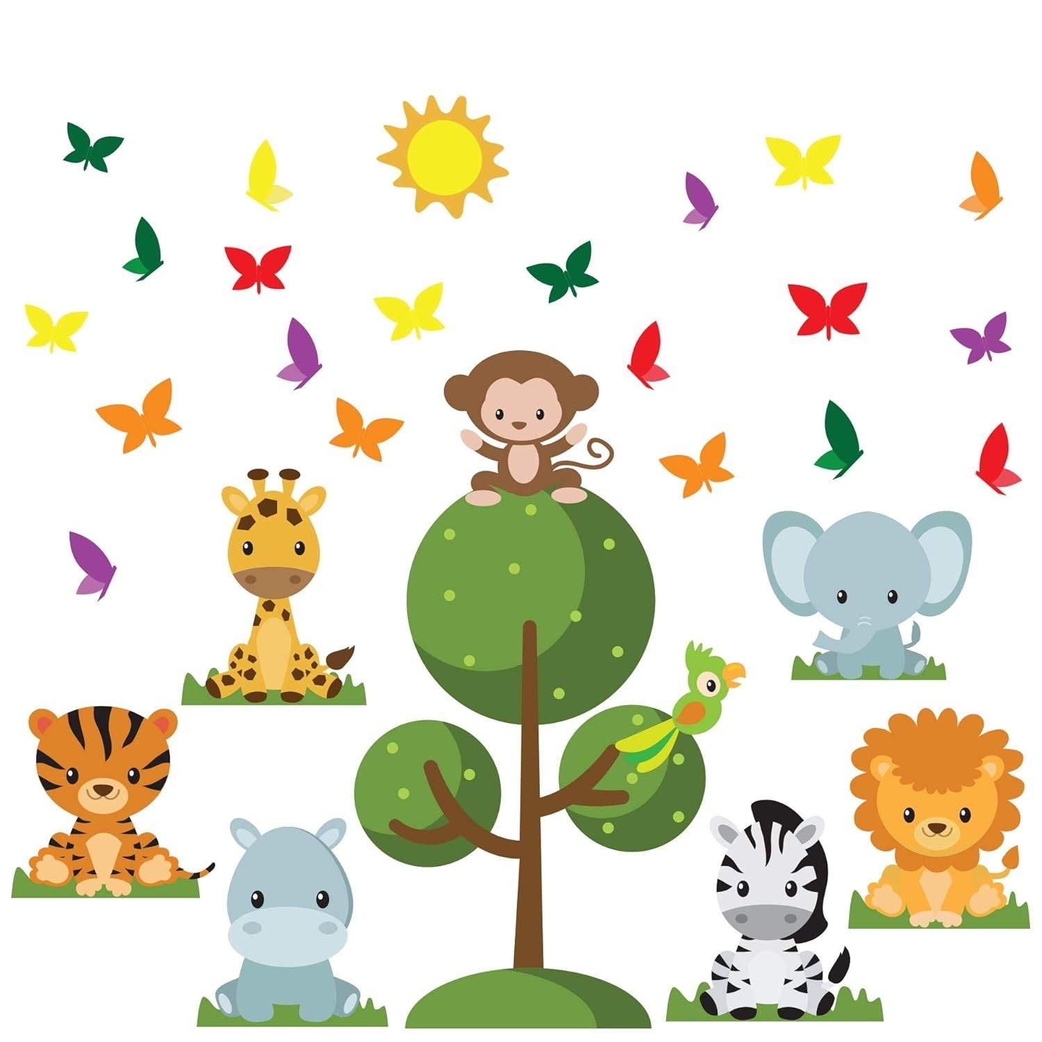 Adesivo de Parede Safari Baby para Quarto Infantil - 36 Peças com Manual e Espátula