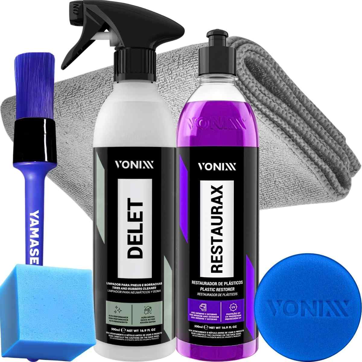 Kit Limpeza e Revitalização Plásticos Automotivos Vonixx: Delet + Restaurax