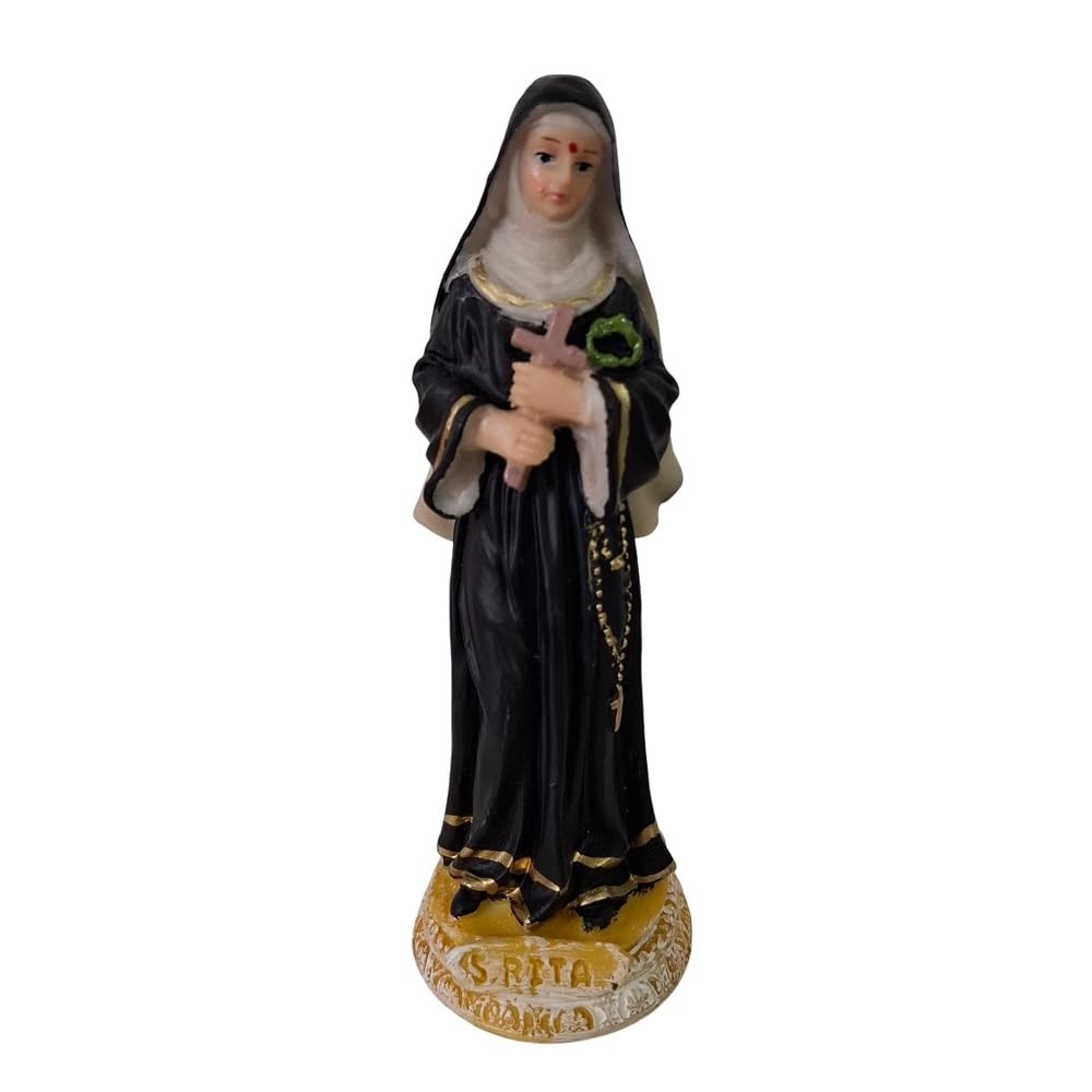 Imagem de Santa Rita de Cássia em Resina - Estátua Católica de 15 cm para Oração e Decoração