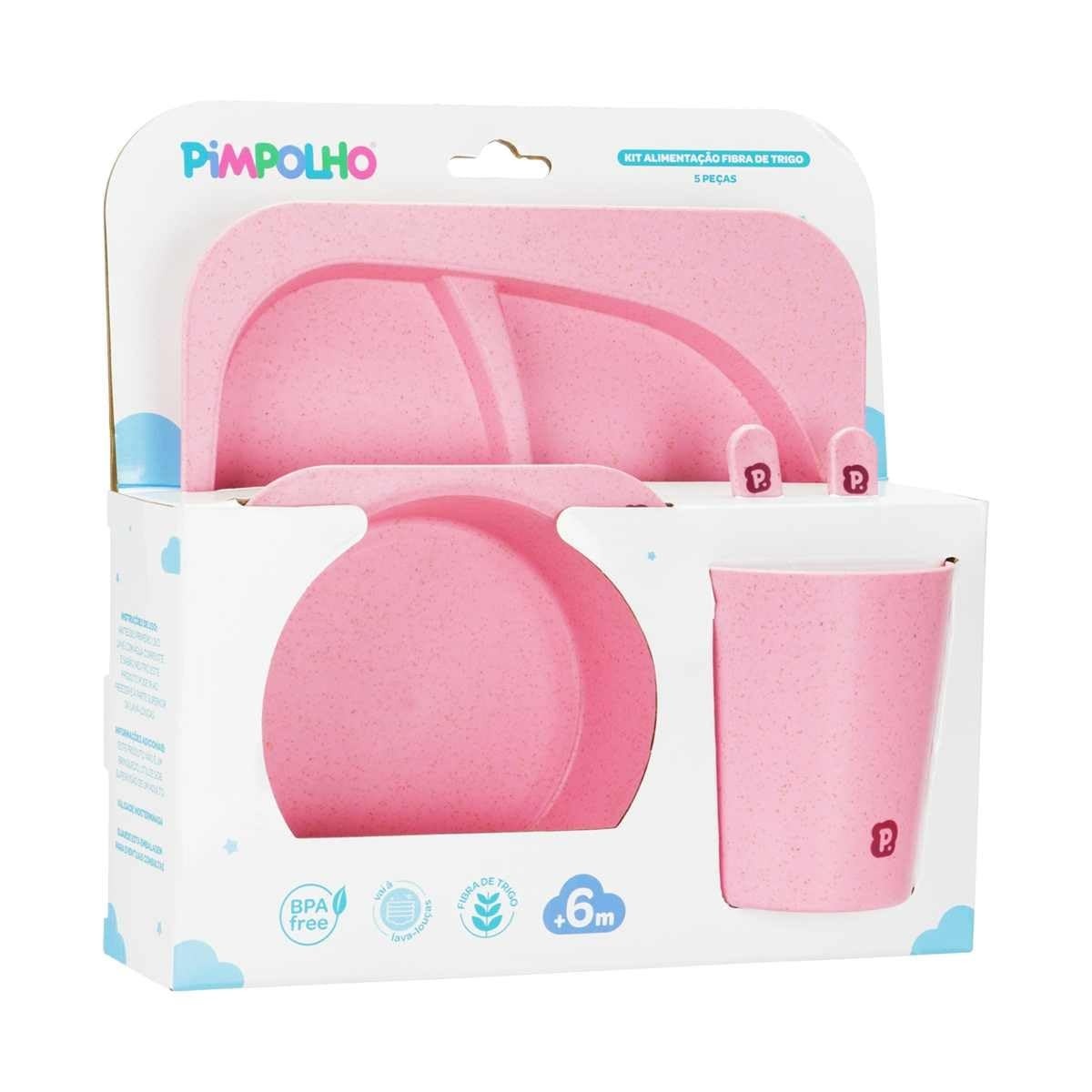 Pimpolho Kit Alimentação 5 Peças em Fibra de Trigo Rosa - Seguro, Sustentável e Divertido