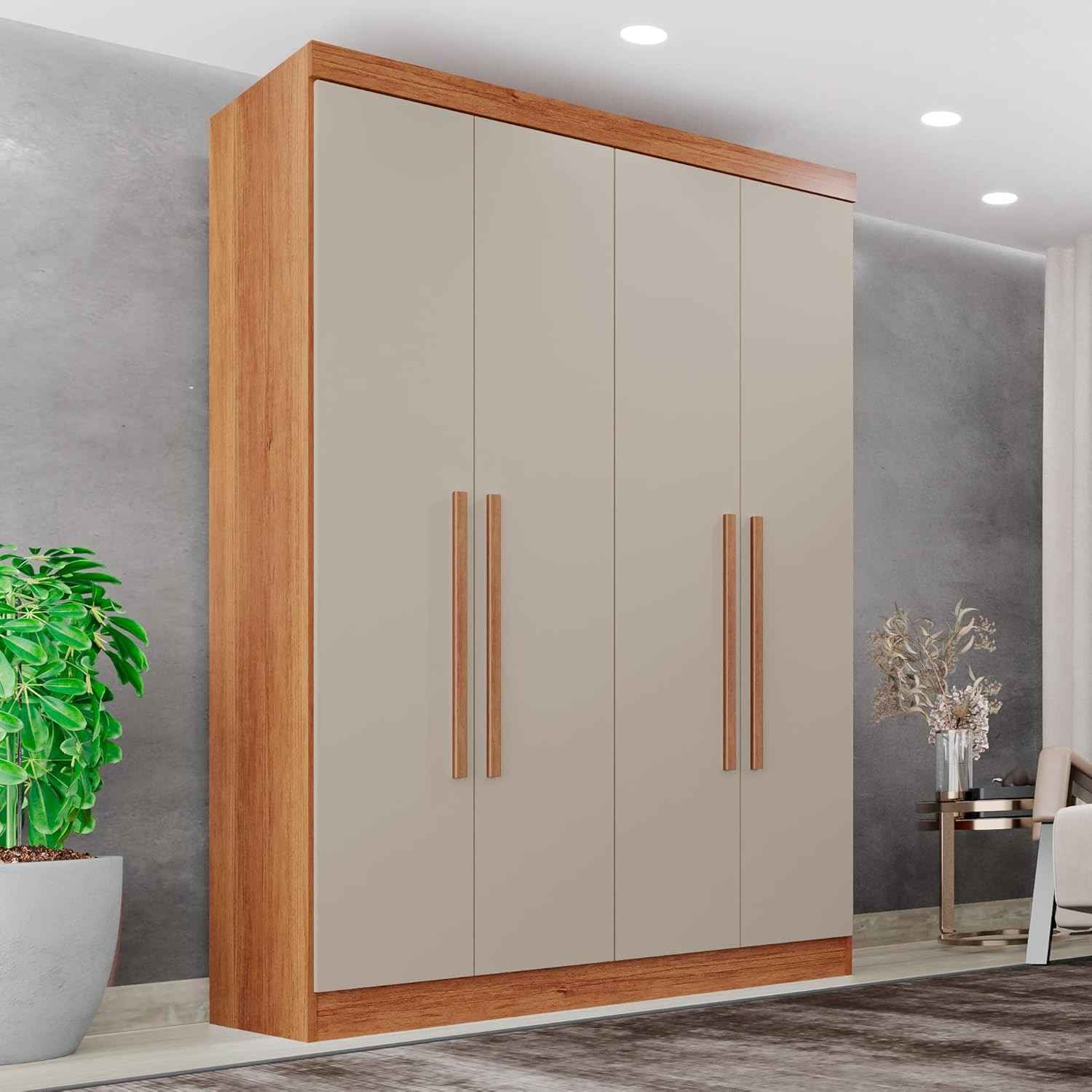 Guarda-Roupa Casal 4 Portas 2 Gavetas França Cinamomo/Off-White - Design Moderno e Espaçoso