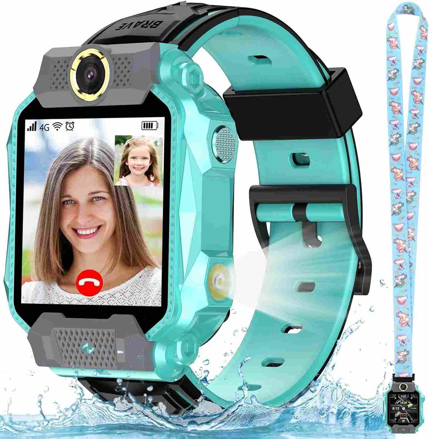 Smartwatch 4G Infantil: Rastreador GPS, Chamada de Vídeo e Segurança Completa (Ciano)