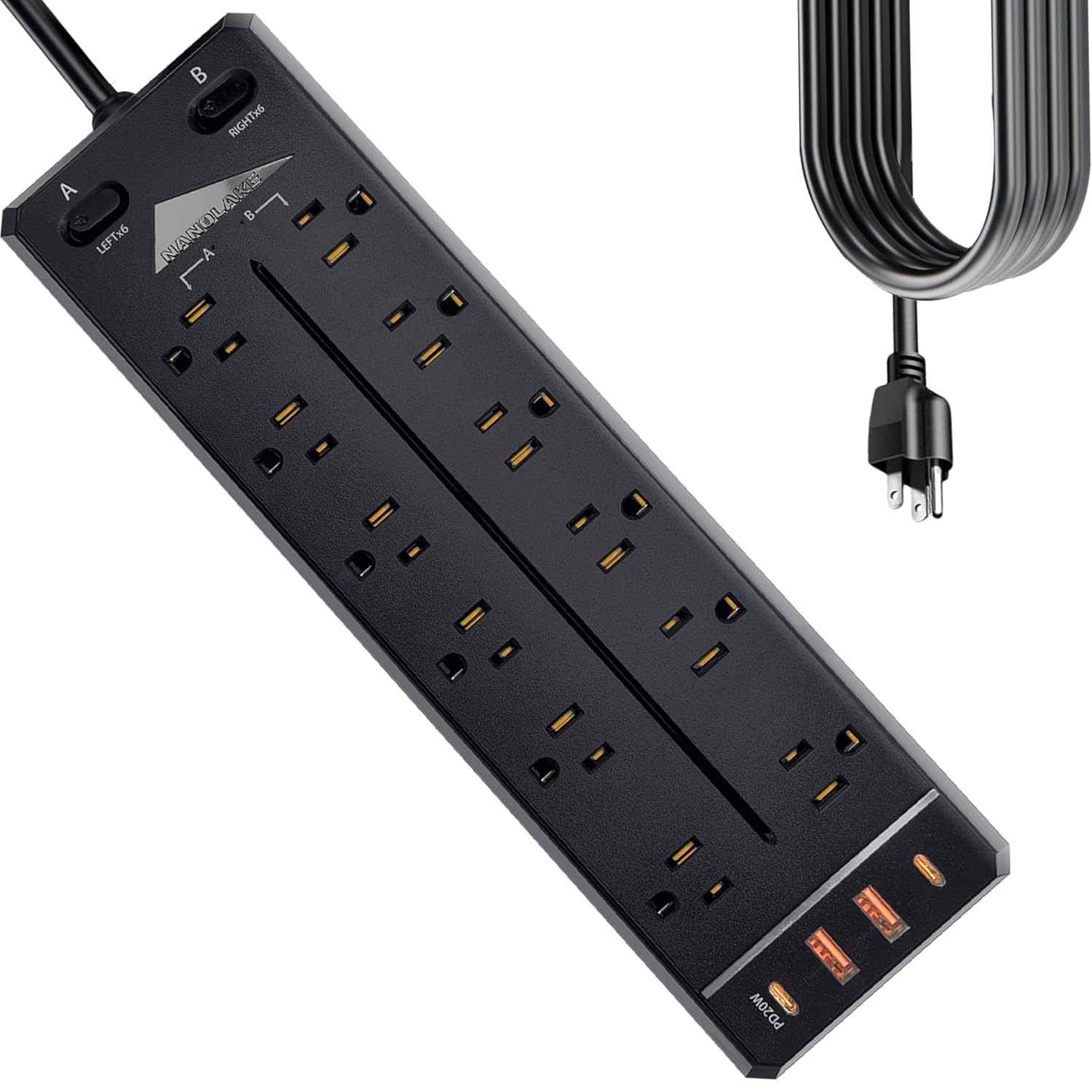 Protetor Contra Surtos 20A com 12 Tomadas, USB-C PD 20W e QC 3.0 - Segurança e Carregamento Rápido