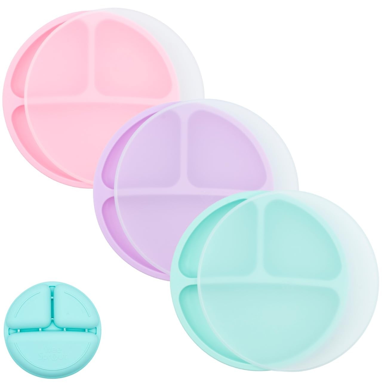 WeeSprout Pratos Divididos de Silicone com Tampas - Seguros, Inquebráveis e Ideais para Crianças