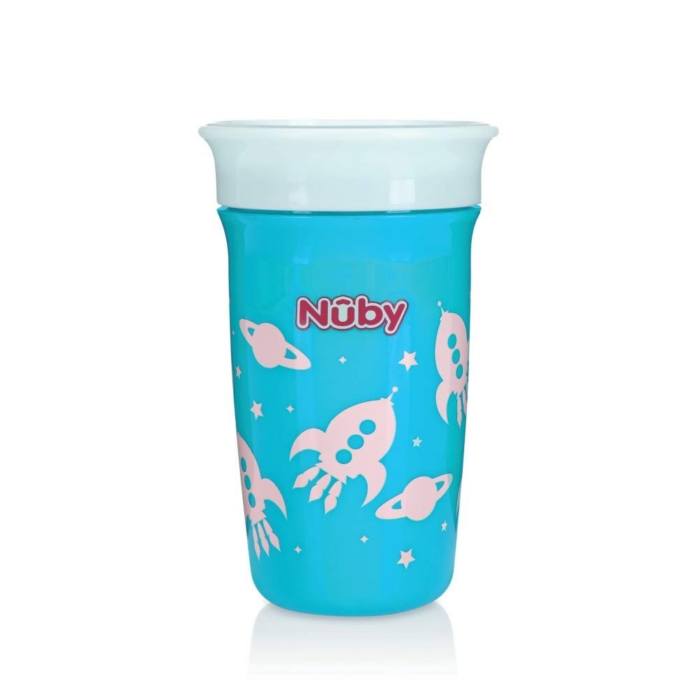 Copo Decorado 360° Sem Alça Nûby Azul - Seguro, Divertido e Livre de BPA
