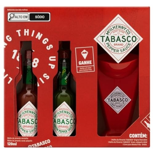 Kit Molho Pimenta Tabasco Vermelha E Jalapeño Verde - 60ml cada + Cone De Fritas