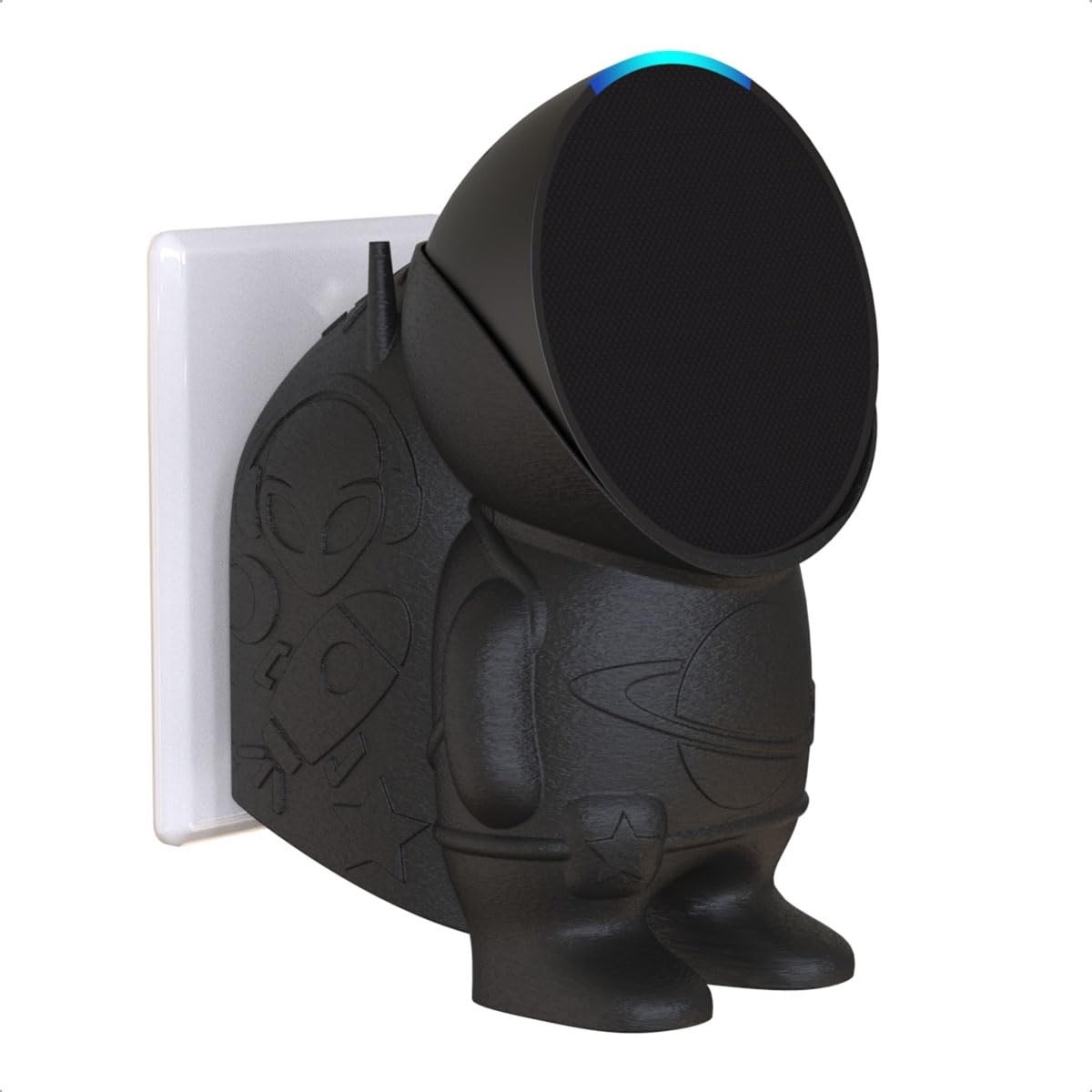 Suporte de Parede Astronauta para Alexa Echo Pop - Design Moderno e Organização Total (Preto)