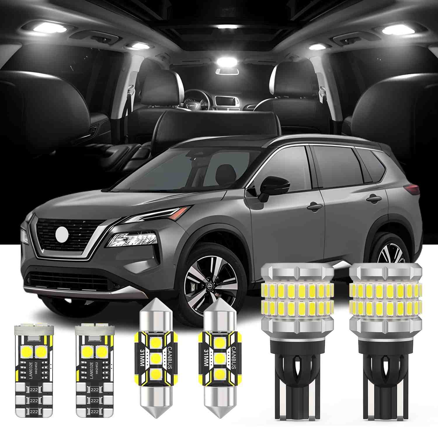 Kit 11 Leds Internos + Ré Nissan Rogue 2021-2024: Iluminação Total e Branca