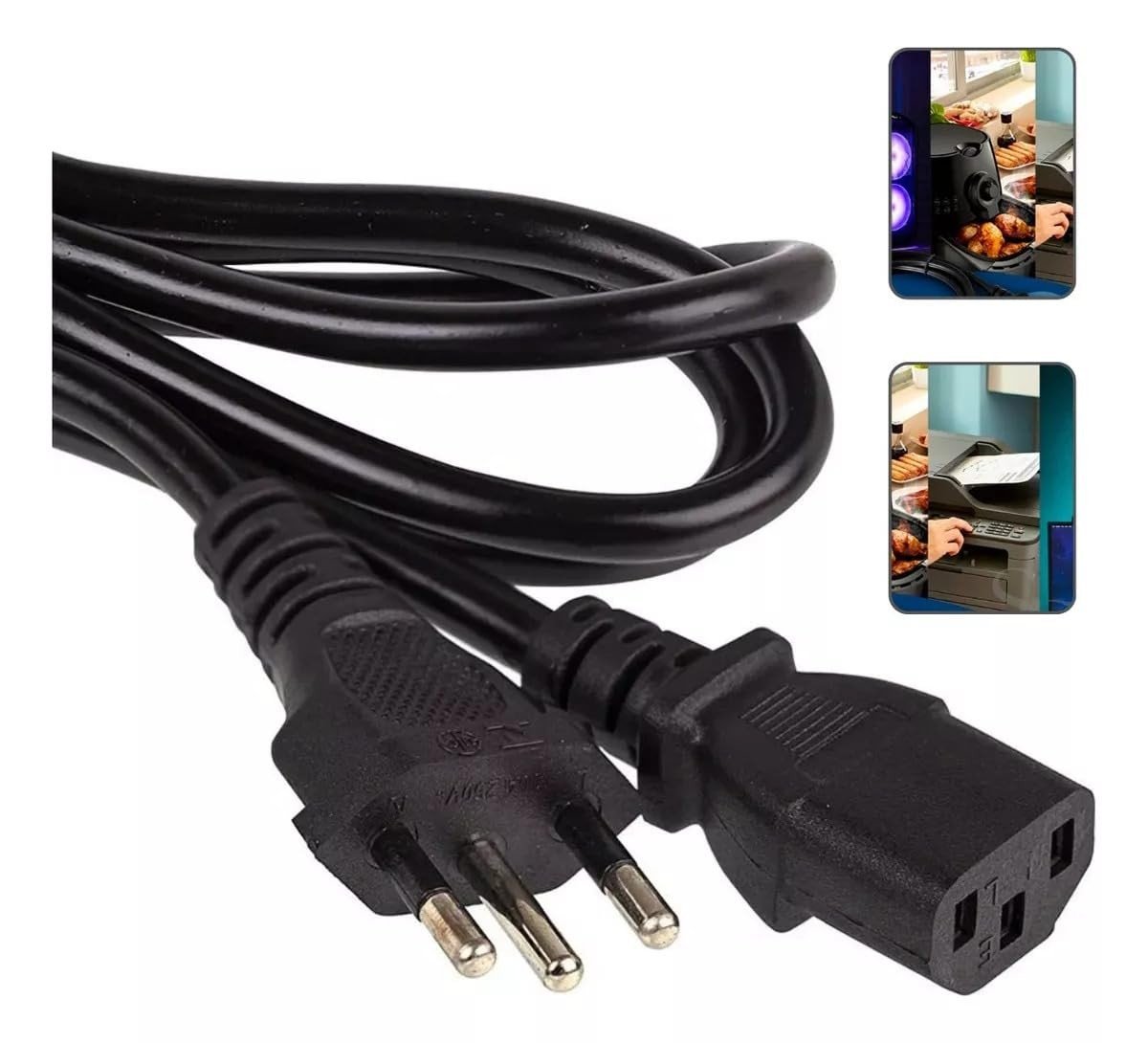 Cabo de Força Tripolar 1,5m Padrão Brasileiro - Energia Segura para seu PC, Monitor e Eletrodomésticos