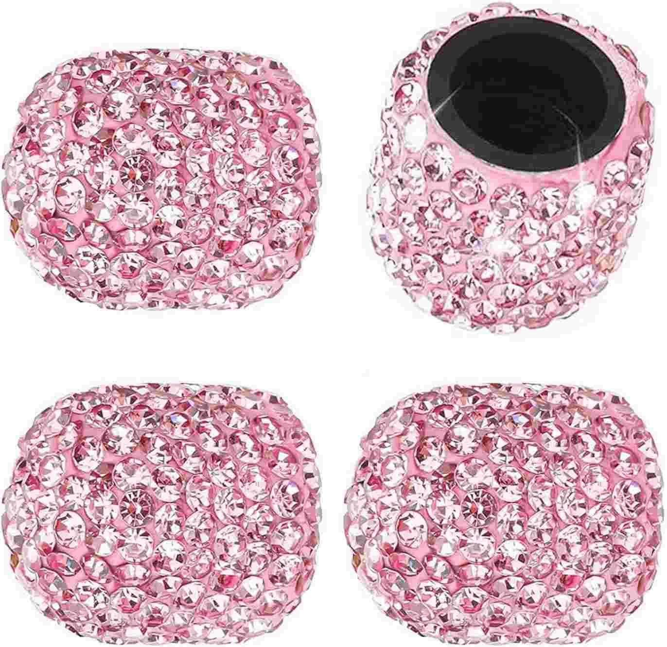 4 Tampas de Válvula de Pneu Cristal Rosa Brilhante - Proteção Universal e Estilo para seu Veículo