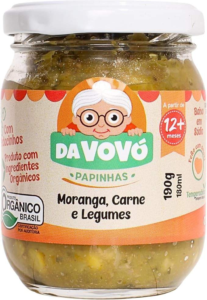Da Vovó, Papinha infantil, Linha+12, Orgânica, Sabor Arroz, Moranga, Carne e Legumes, 200ml