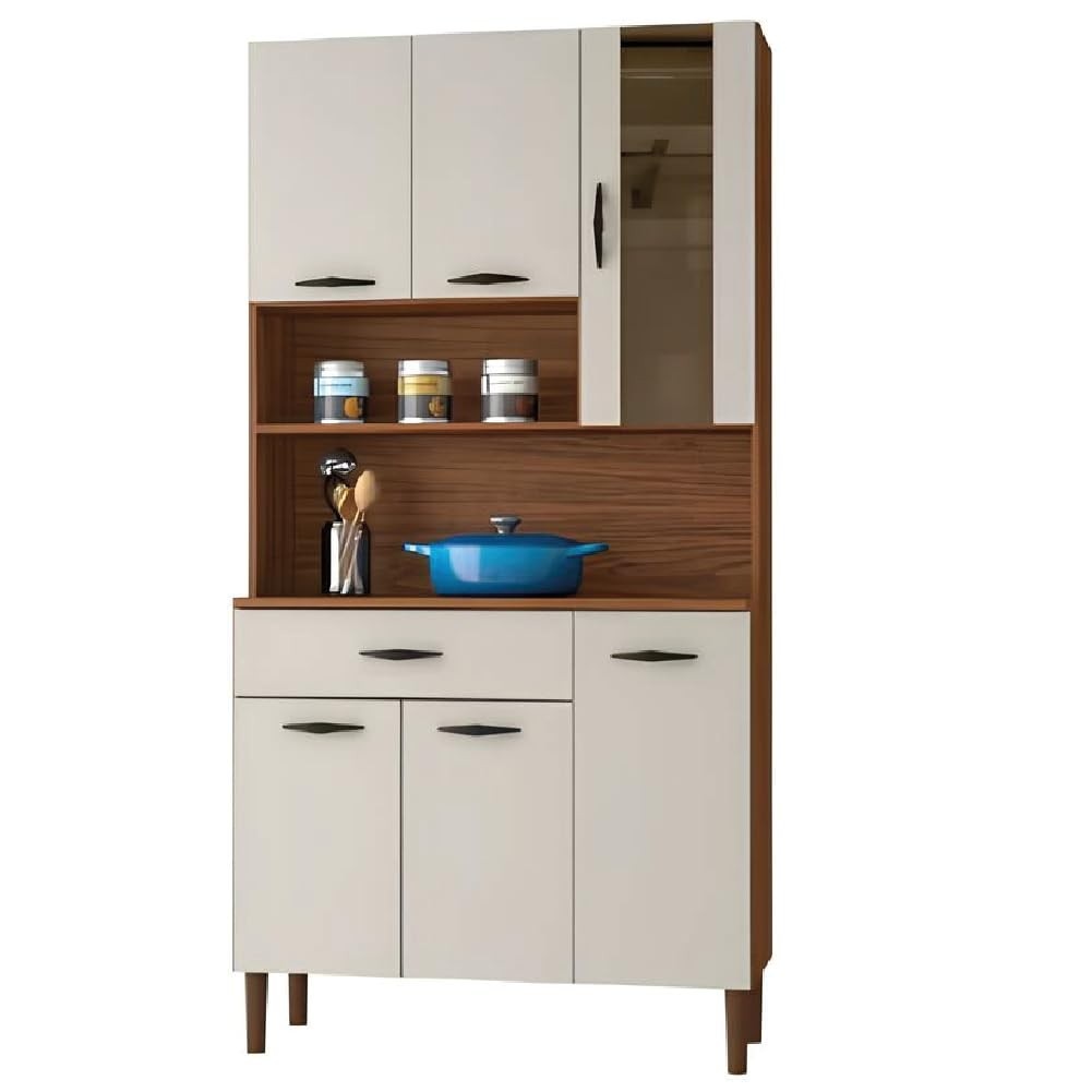 Armário de Cozinha Completo Golden Nogueira/Off White – Design Moderno e Funcionalidade Premium