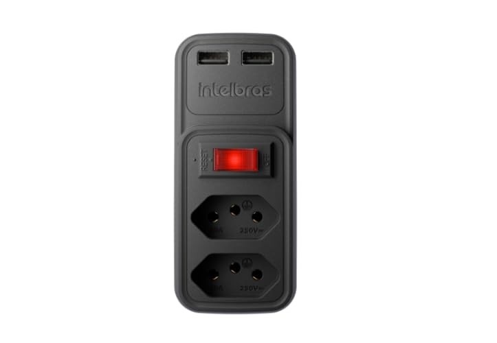 Adaptador Eletrônico Intelbras EAC 202: 2 Tomadas + 2 USB - Preto | Mais Conveniência e Segurança