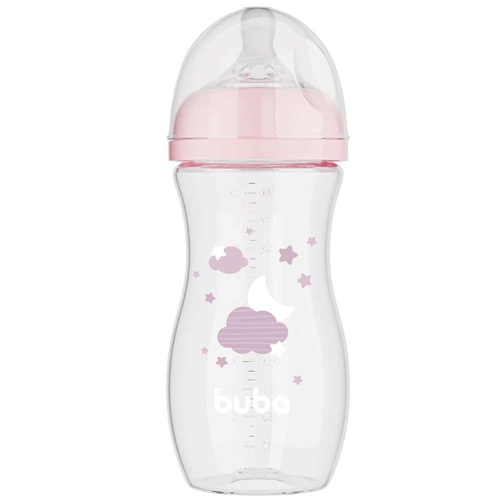 Mamadeira Buba Easy Flow Nuvem Rosa 330ml - Anticólica e Livre de BPA
