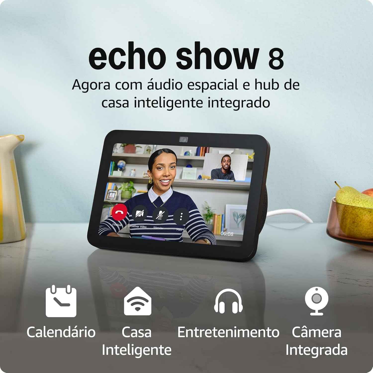 Echo Show 8 (3ª Geração): Smart Display com Áudio Espacial e Alexa - Preto