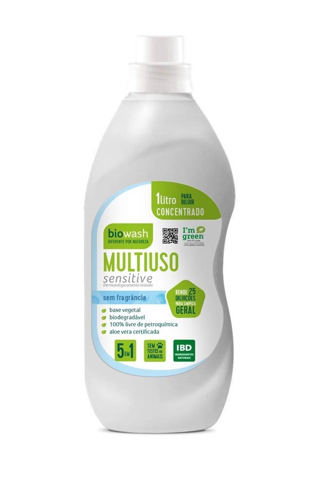 Biowash BW Concentrado Multiuso Sensitve 1L - Limpeza Ecológica e Suave para o Lar
