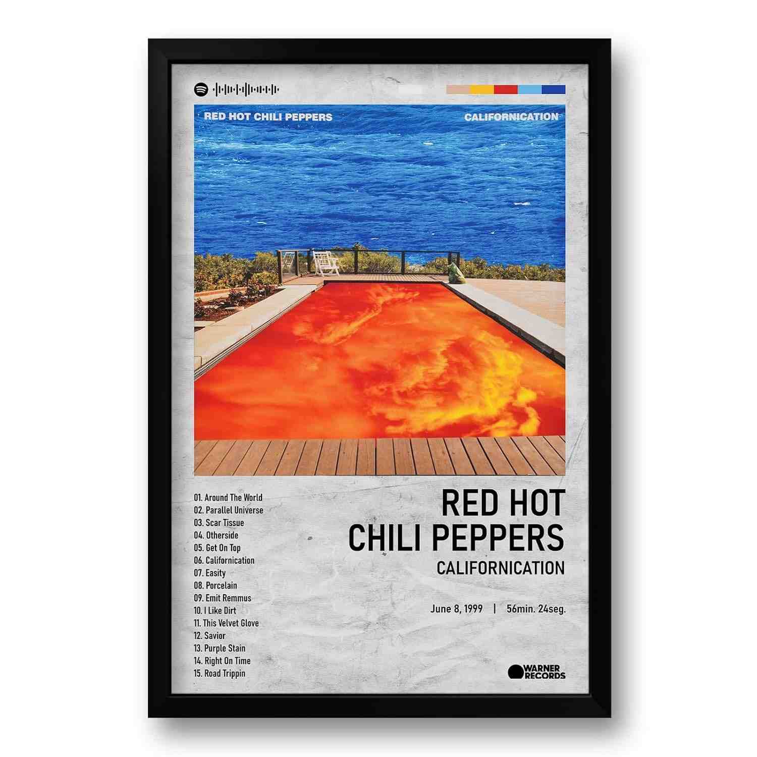 Quadro Álbum Spotify Californication Red Hot Chili Peppers 40x60cm - Moldura Ecológica Preta