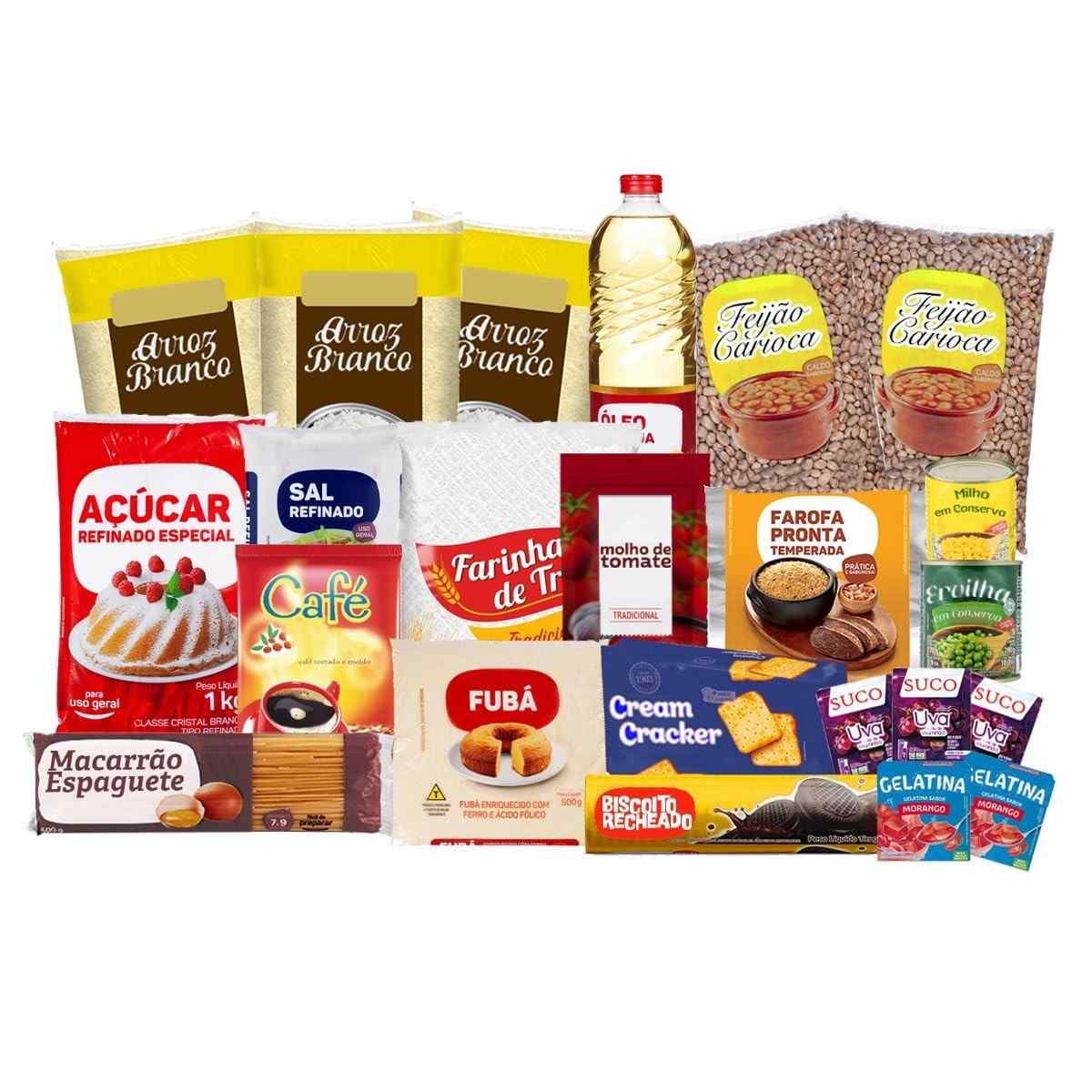 Cesta Básica Grande Completa Econômica - 23 Itens | Ideal para Doação ou Consumo