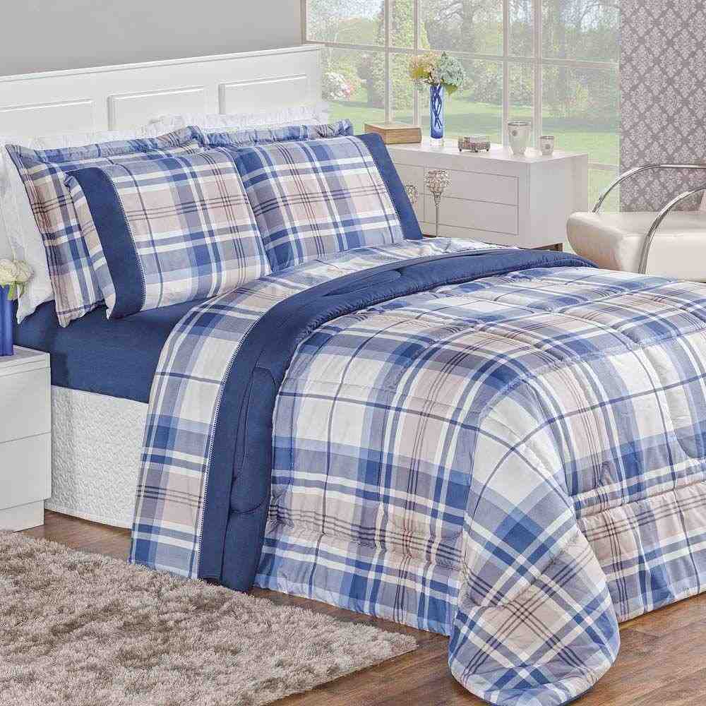 Edredom Casal Azul 200 Fios: Conforto e Elegância