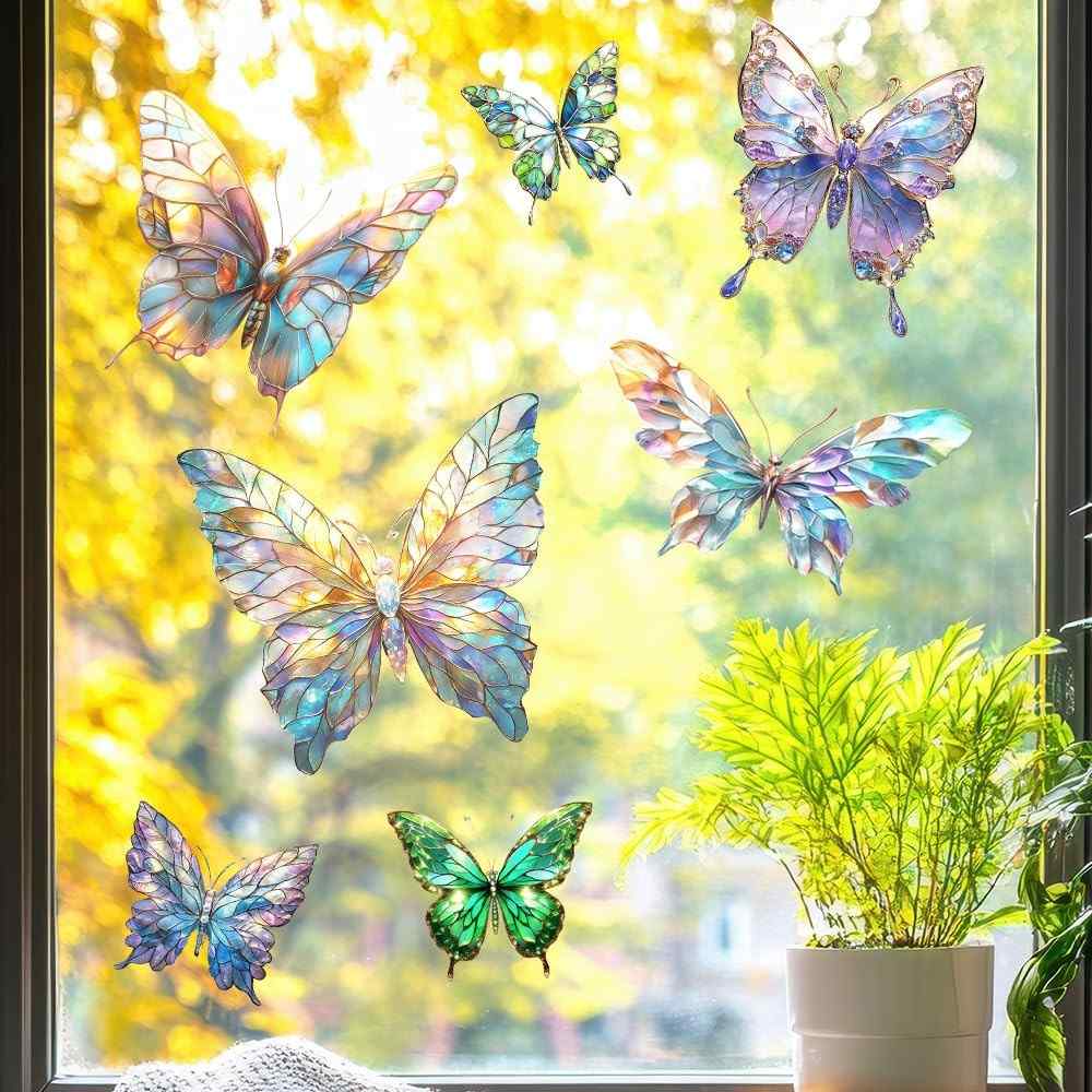 7 Adesivos de Janela Borboleta - Proteção Contra Pássaros com Efeito Arco-Íris
