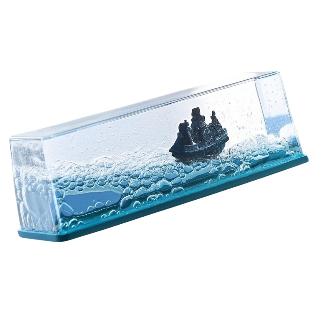 Navio Flutuante em Acrílico com Efeito de Água - Decoração Hipnotizante para Mesa e Escritório