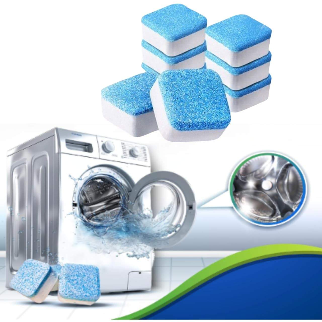 Kit 12 Pastilhas Efervescentes para Limpeza Profunda de Máquina de Lavar - Higieniza, Remove Odores e Resíduos